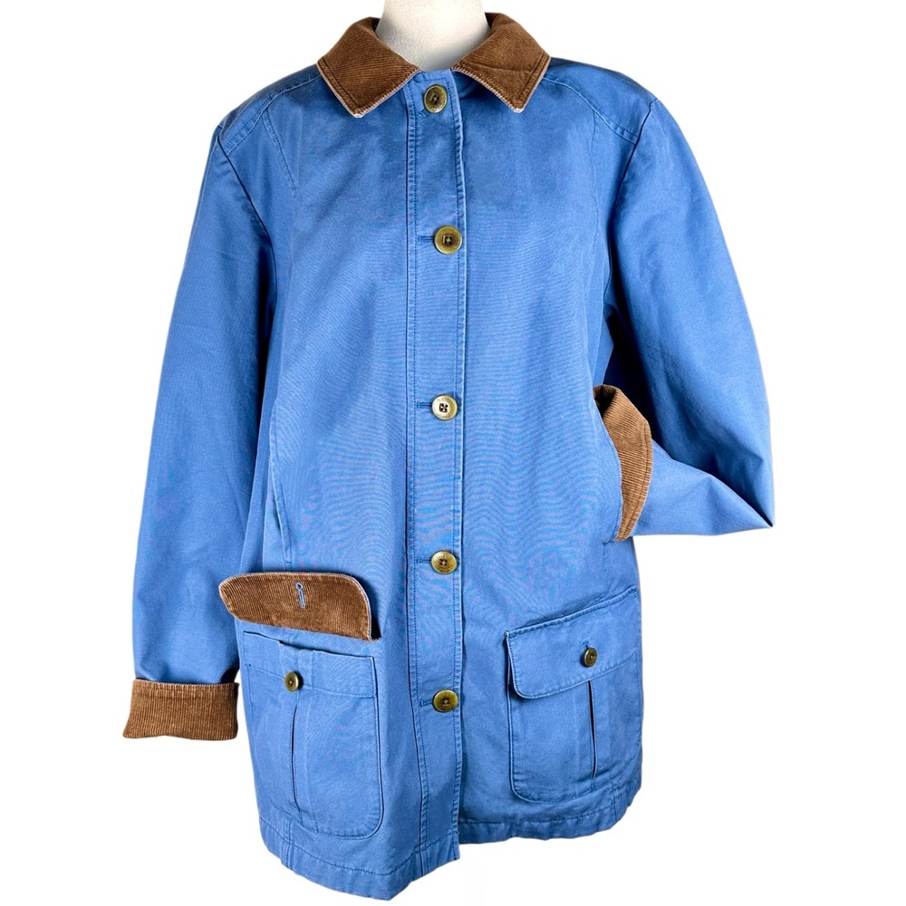 VTG L.L.Bean Women's L Barn Coat Blue Canvas Brown Corduroy Field Chore Jacket